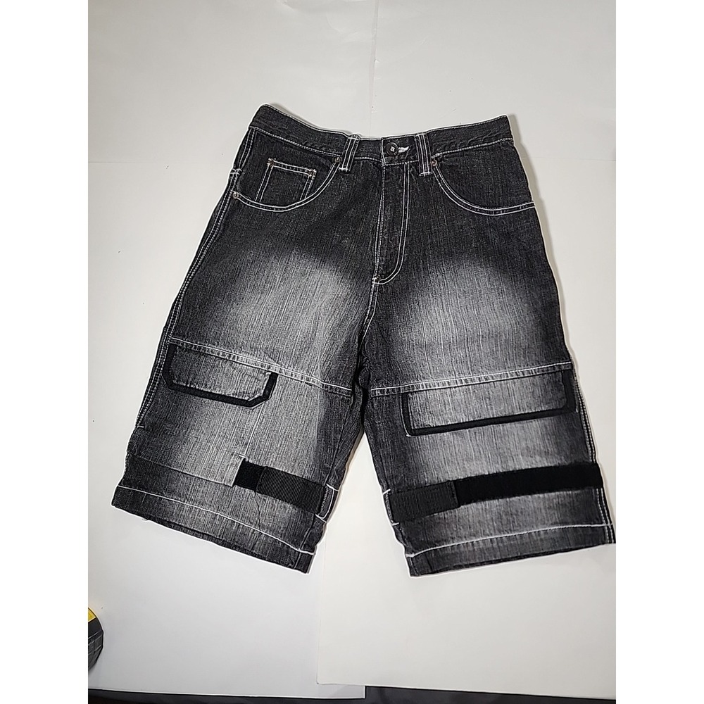 Akademiks Cargo‎ Denim Shorts Sz 30 Black Faded Wash Y2K Hip Hop Streetwear